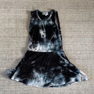 Dori Creations Chic Tie-Dye Kids Dress in Black and Gray